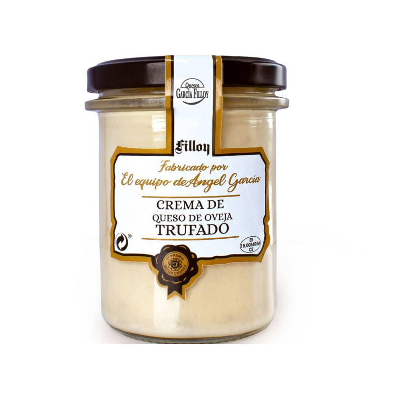 Crema de queso Curado Trufado para untar envasado en tarro de cristal, peso neto 200 gramos