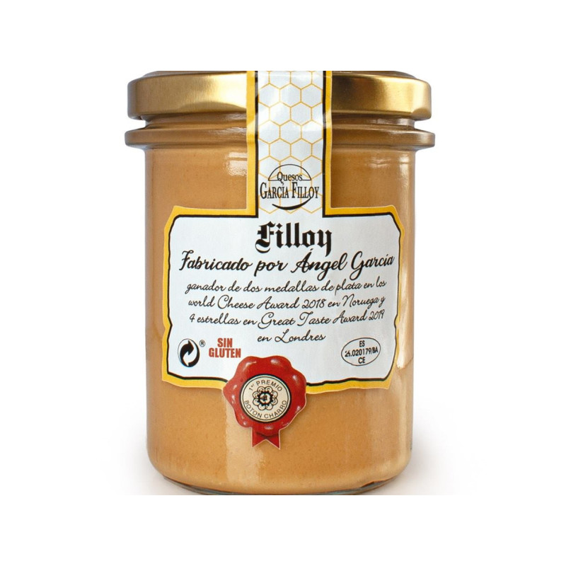 Crema de queso Curado con Miel para untar envasado en tarro de cristal, peso neto 200 gramos