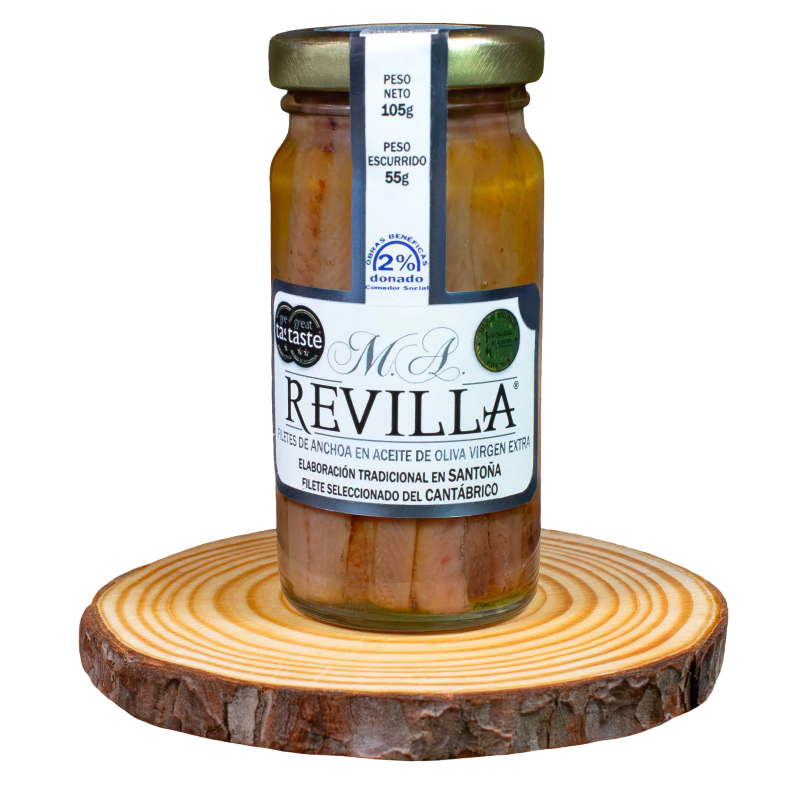 Anchoas M.A. Revilla – Tarro de Cristal pequeño 110g - 55g Escurrido